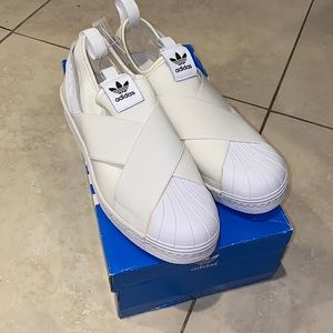 Adidas superstar Slip On Shoes Womens White Sneakers Elastic band